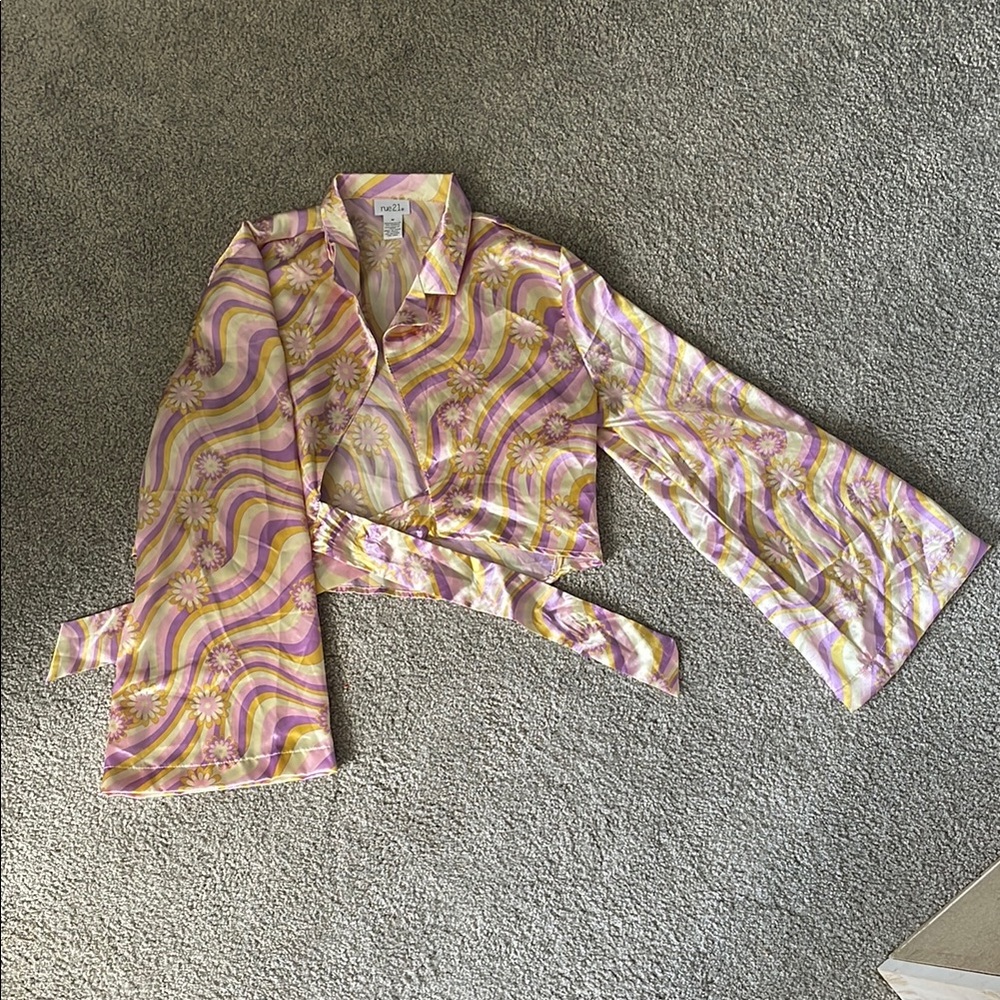 Colorful Patterned Blouse with Belt